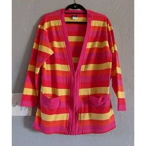 Ali Miles Pink Yellow Striped Zip Front Cardigan